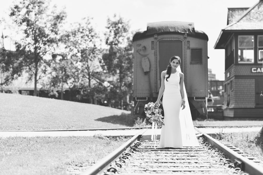 train track wedding photo
