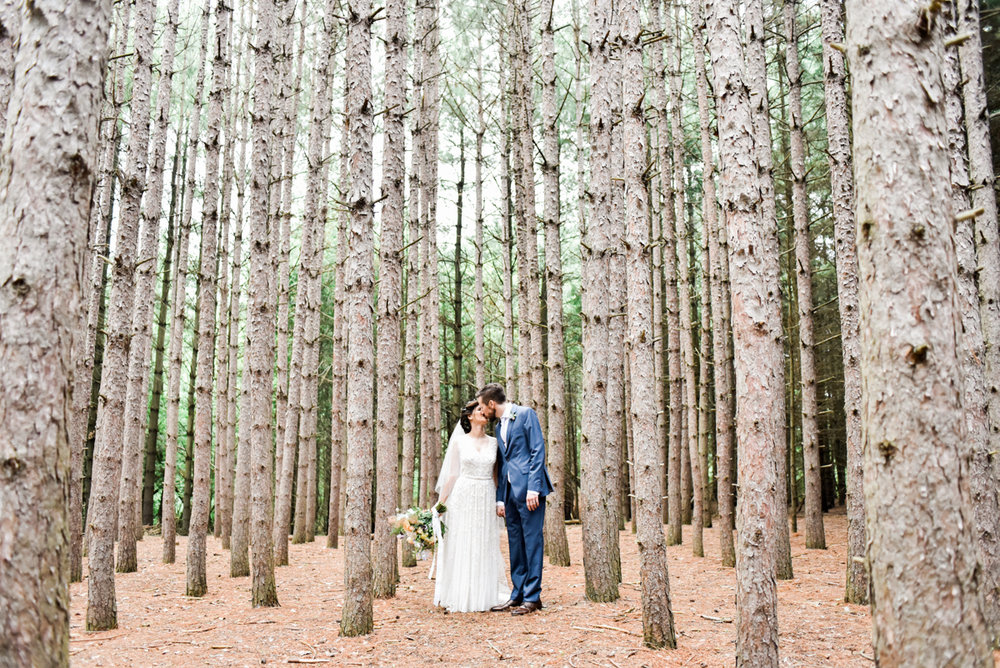 Pine tree forest wedding photos at Kortright Centre