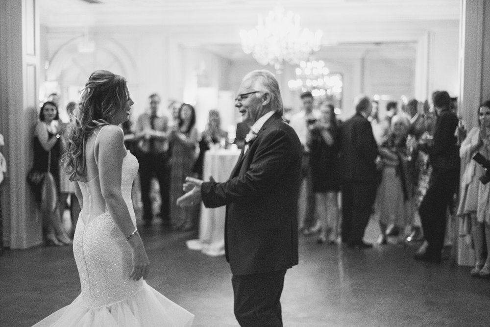 Father daughter dance in black and white