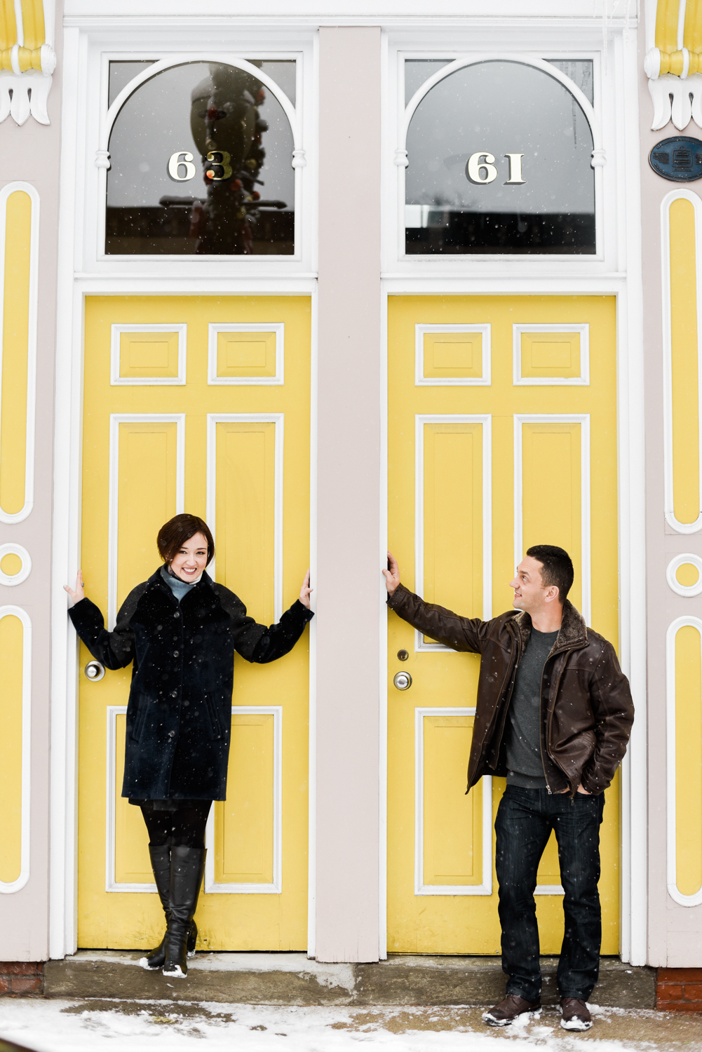Yellow doors at this Dundas Ontario engagement shoot