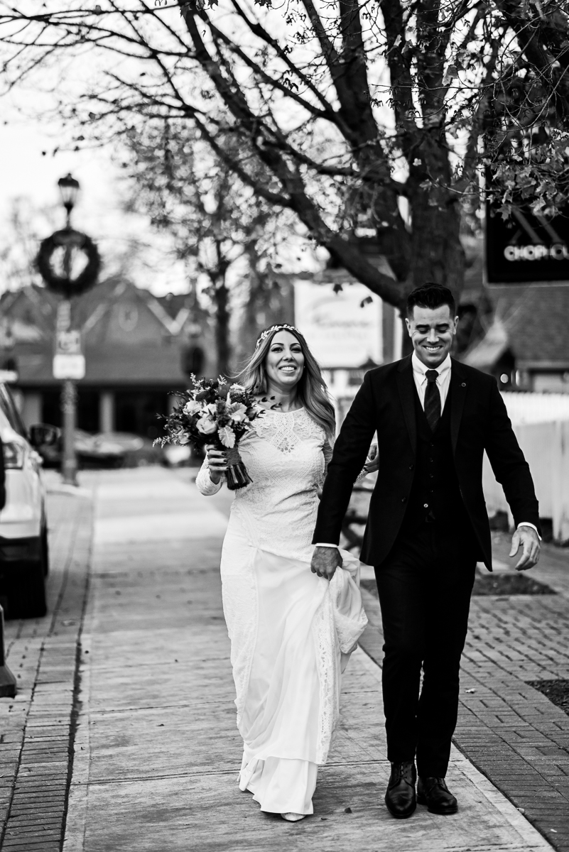 Walking the streets of Kleinburg on your wedding day
