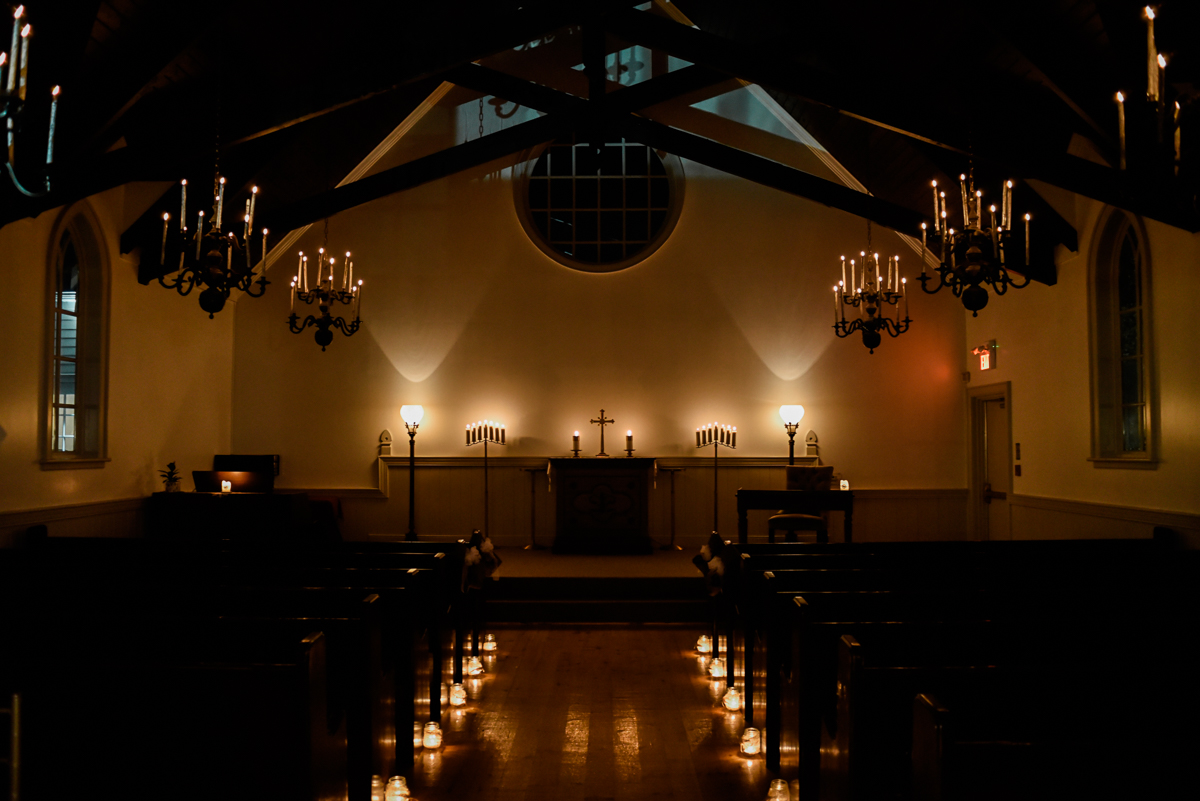 Candle lit wedding chapel at the Doctor's House