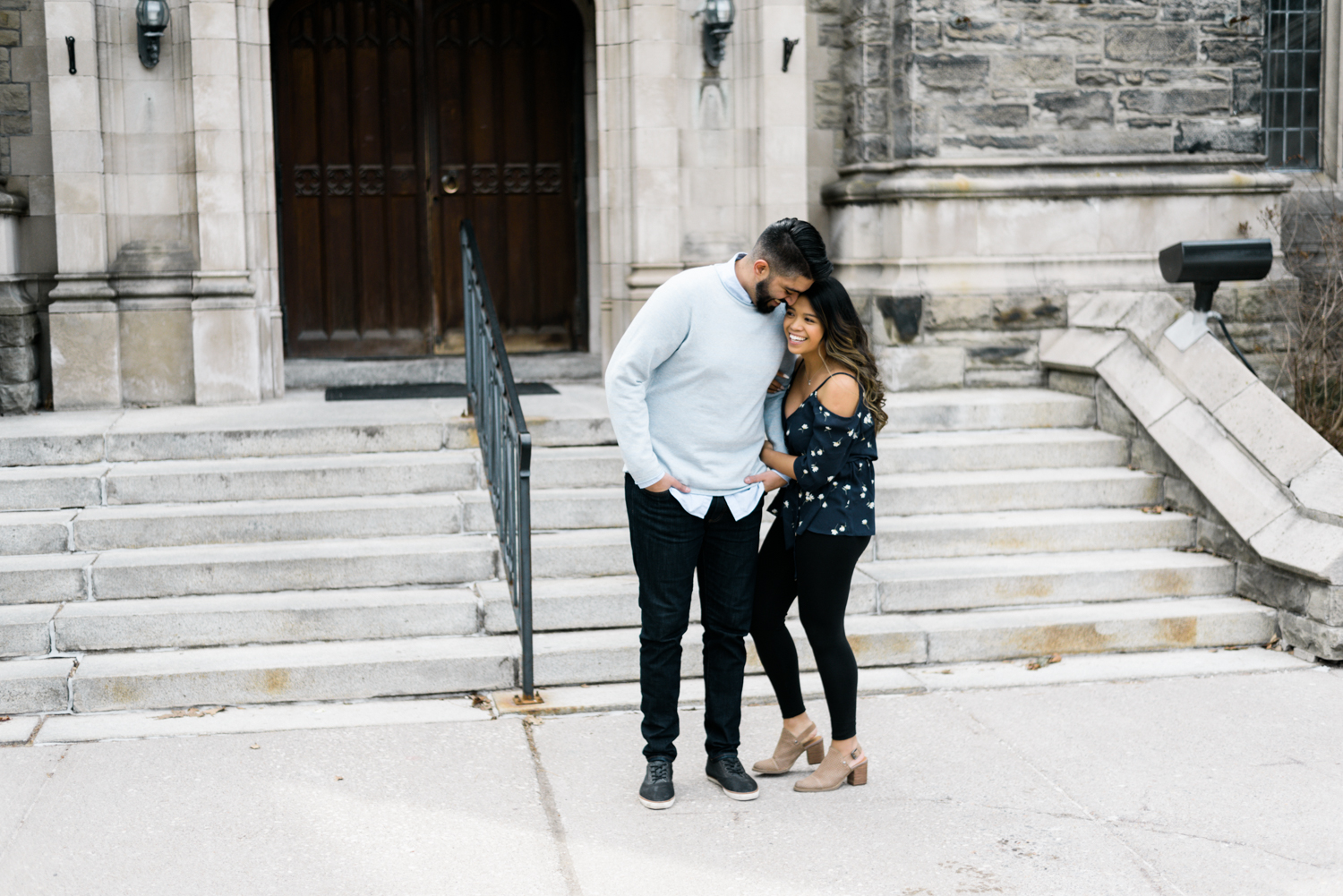 Couple outside of knox college for their engagement shoot
