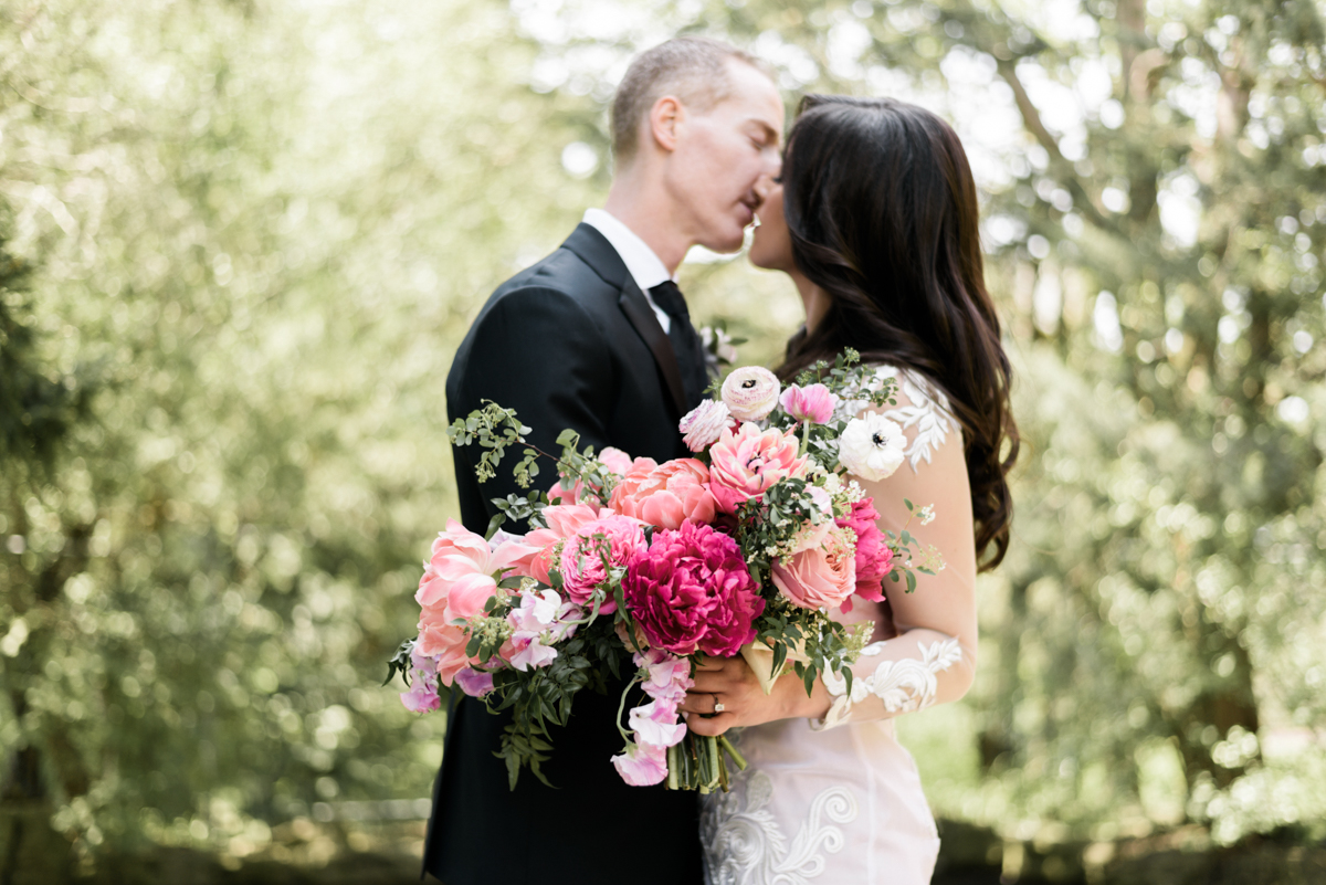 Stunning bright pink spring bridal bouquet by Blush and Bloom