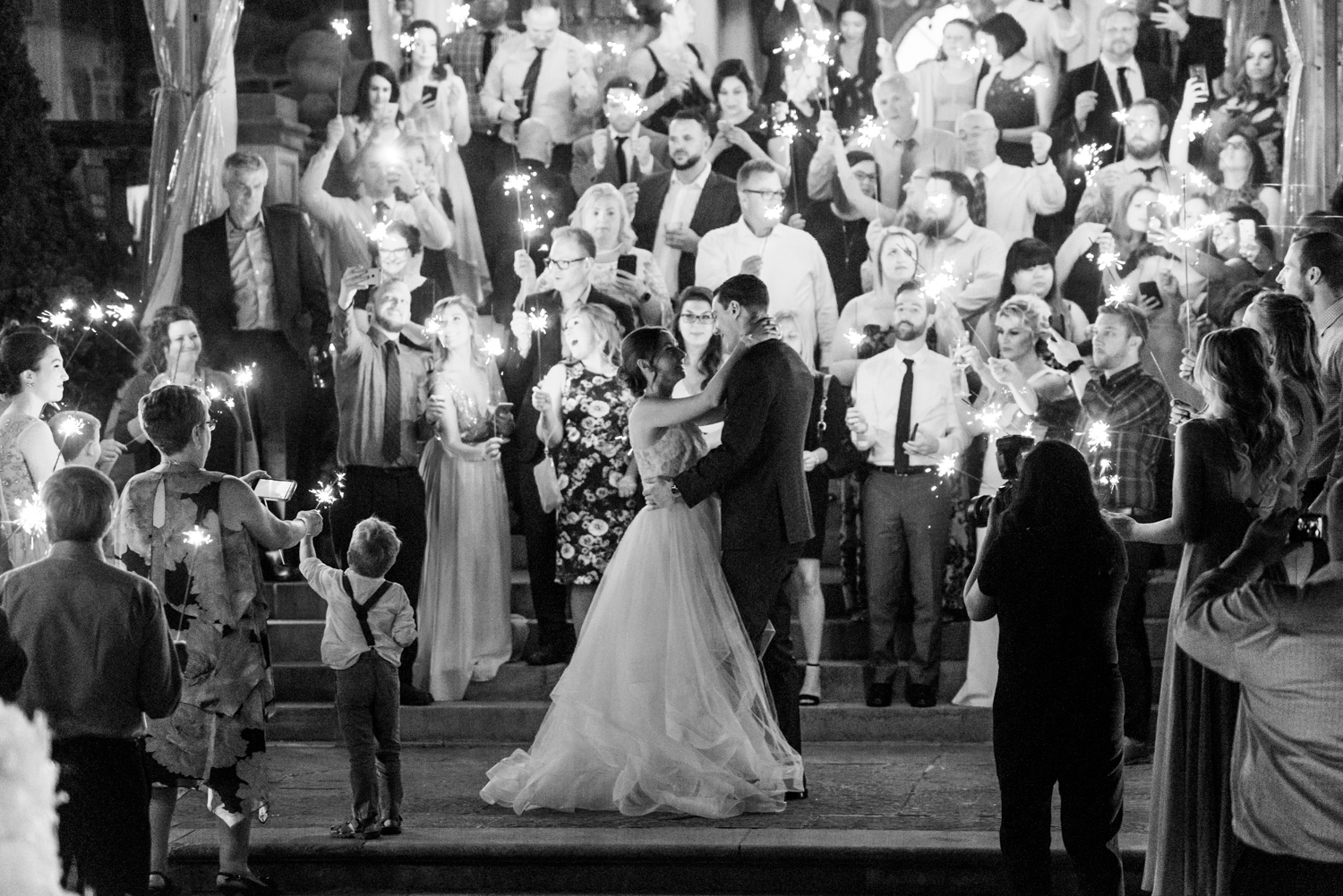 First dance with sparklers on the terrace of Graydon Hall