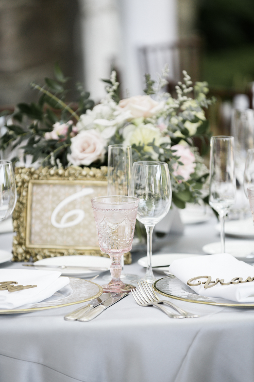 Pink vintage wedding glassware