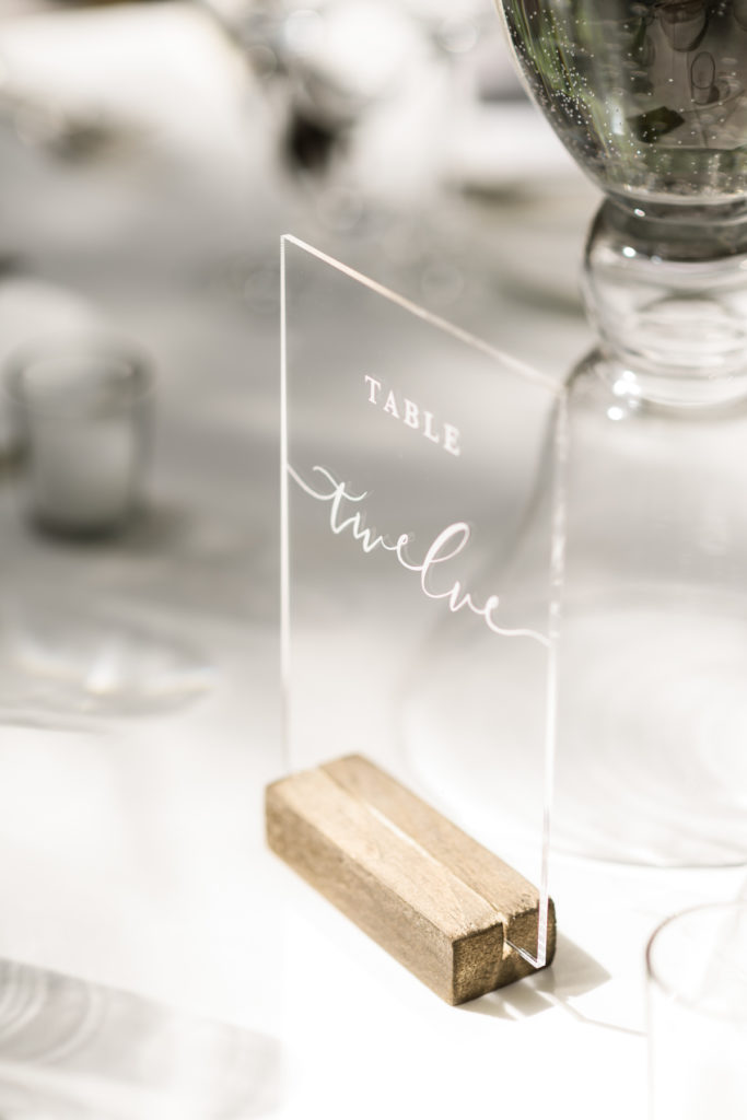 Clear glass wedding table numbers