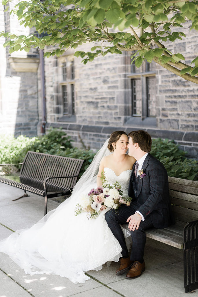 photos of a bride and groom in the trinity college quad