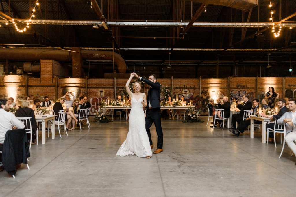 First dance for this beautiful couple at night at their Brickworks wedding