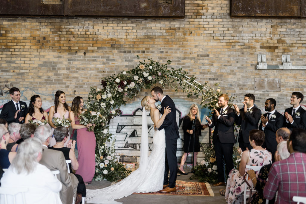 Indoor wedding ceremony at Everygreen Brickworks